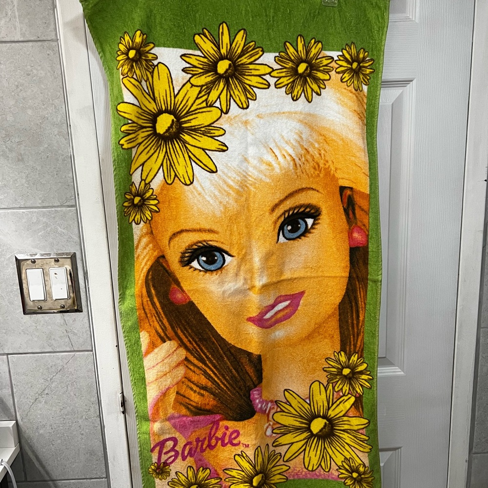 Vintage Barbie Beach Towel with Floral Design